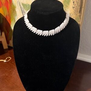Trifari White Enamel Collar Necklace | Gold-Tone Vintage Statement